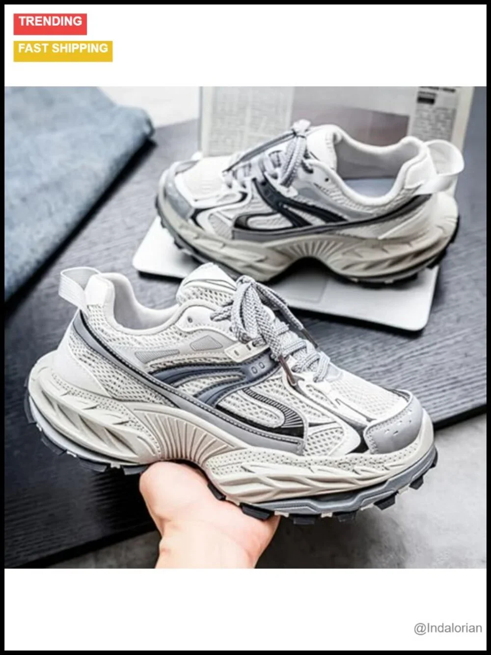 Men's Chunky Platform Lace-up Colorblock Casual Sneakers Non-Slip Round Toe
